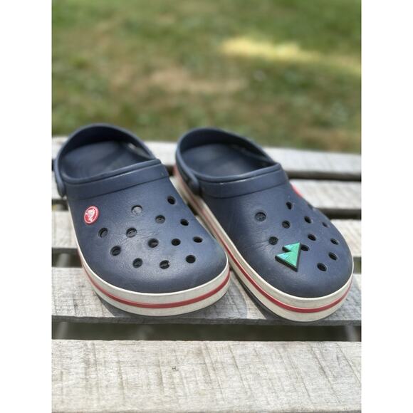 Crocs Crocband Clogs Navy Blue Red White Men 6 Women 8 Mule Slides USA Patriotic - Picture 1 of 15